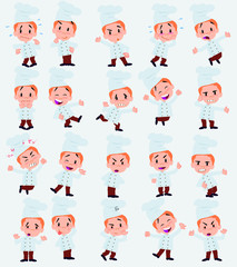 Cartoon character chef. Set with different postures, attitudes and poses, doing different activities in isolated vector illustrations.