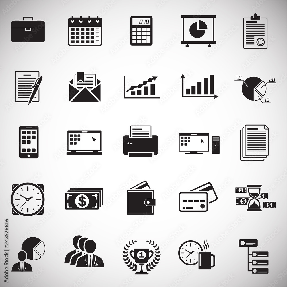 Poster business icons set on white background for graphic and web design, modern simple vector sign. intern