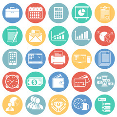 Business icons set on color circles background for graphic and web design, Modern simple vector sign. Internet concept. Trendy symbol for website design web button or mobile