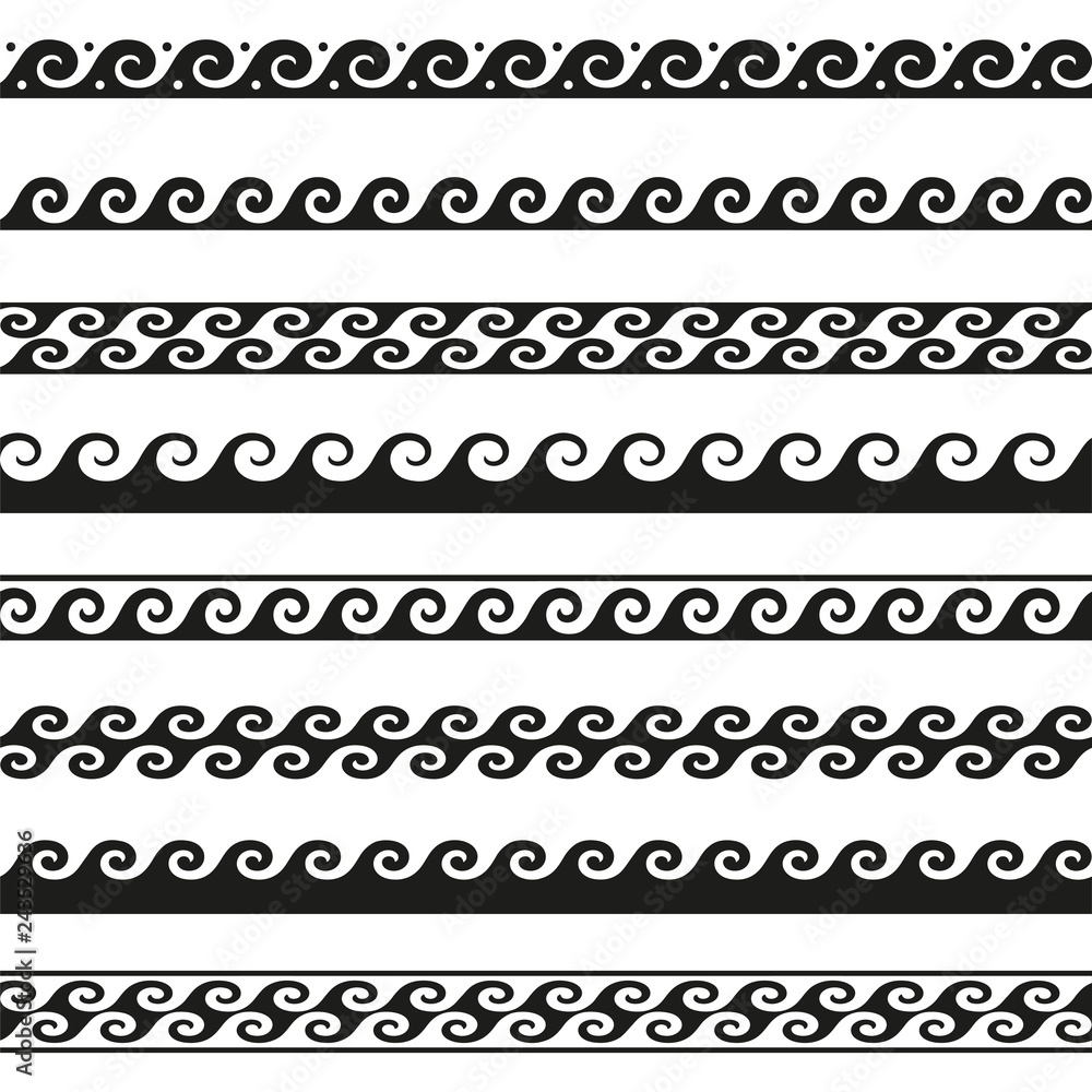 Wall mural set of seamless wave borders. vector design elements