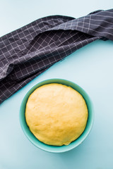 How to bake a babka jewish cake, series of images depictting how to make babka, dough has doubled its shape thanks to the raising.