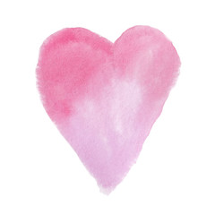 Big pink red watercolor heart, hand drawn, isolated on white background