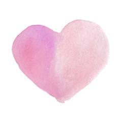 Big pink red watercolor heart, hand drawn, isolated on white background