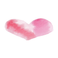 Big pink red watercolor heart, hand drawn, isolated on white background