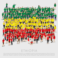 Naklejka premium Crowd of people in shape of Ethiopia flag : Vector Illustration