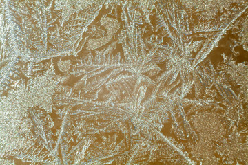 frost texture on the window glass in winter