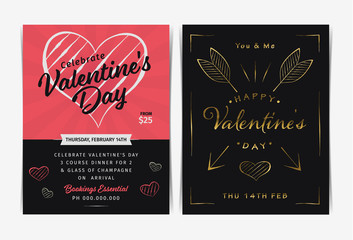 Set of Valentine's day invitation flyers template. Vector illustration.