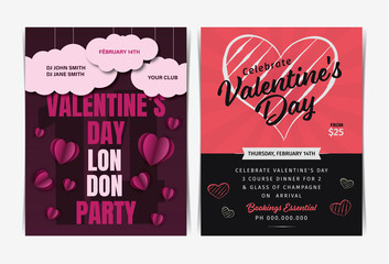 Set of Valentine's day invitation party flyers template. Vector illustration.