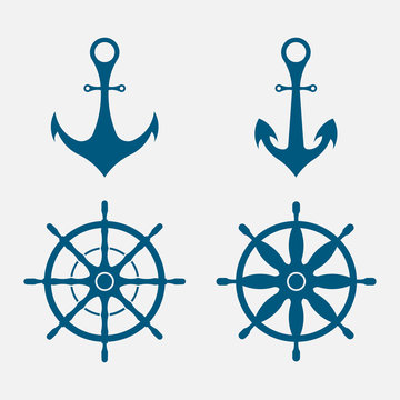 anchor and steering wheel, nautical symbols