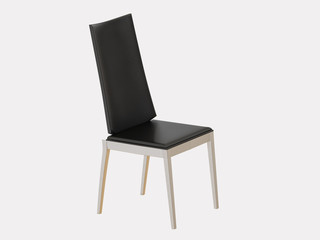 Simple black leather chair with iron legs on a white background 3d rendering