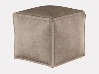 Square soft brown pouf fabric on a white background 3d rendering