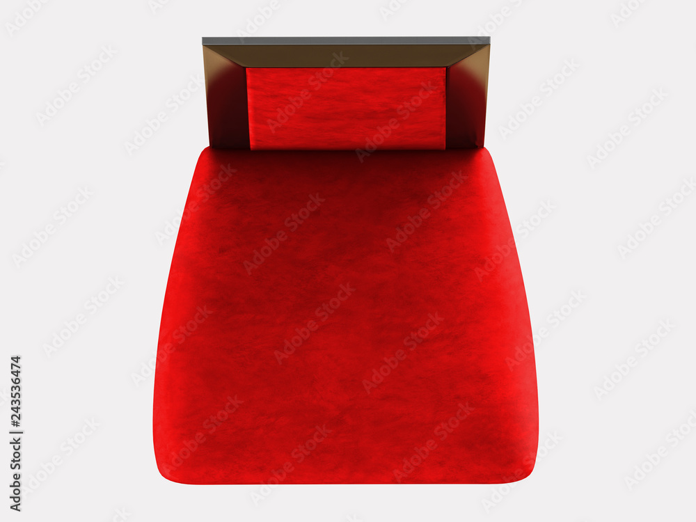 Poster red chair top view on a white background 3d rendering