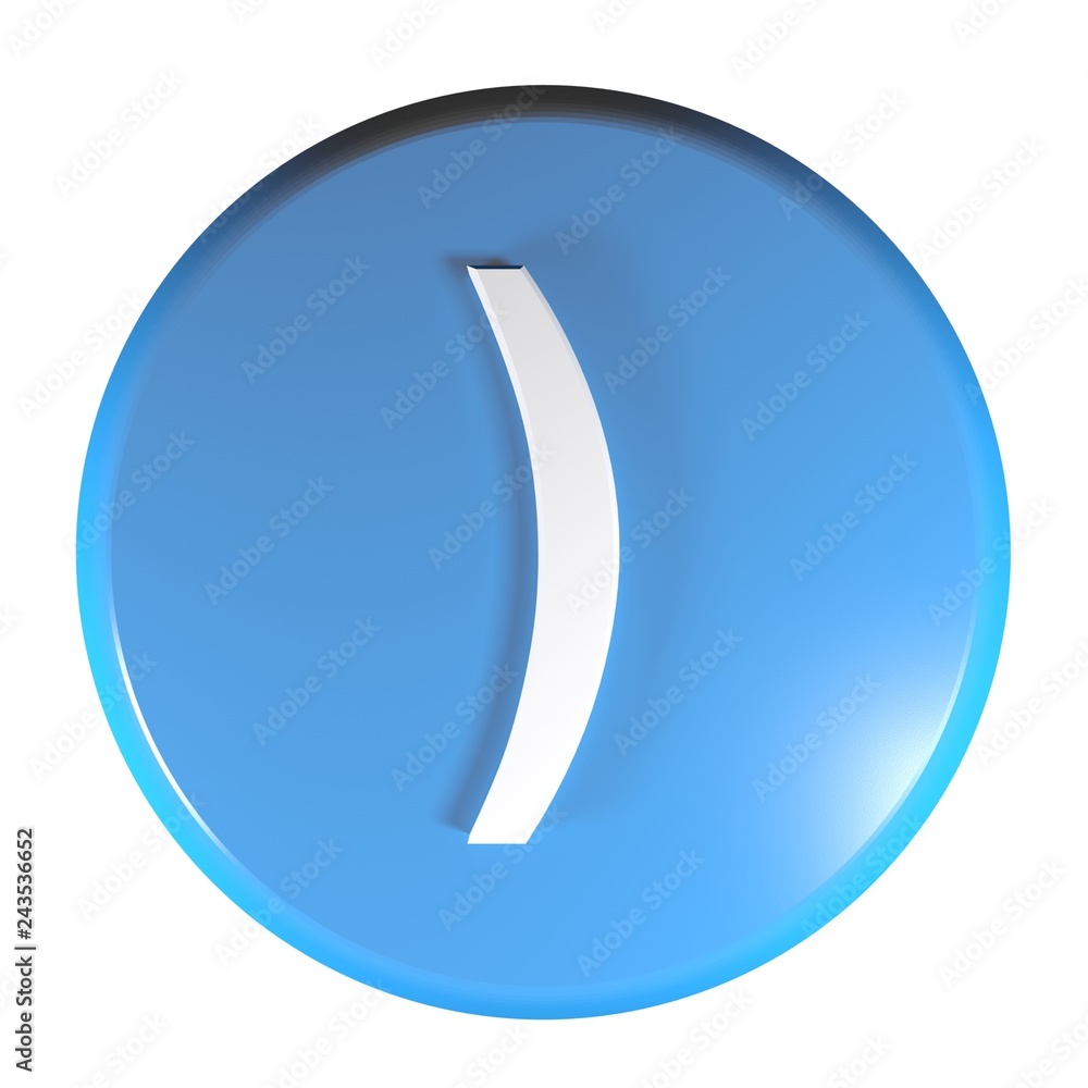 Poster blue circle push button with the closed parenthesis symbol - 3d rendering illustration