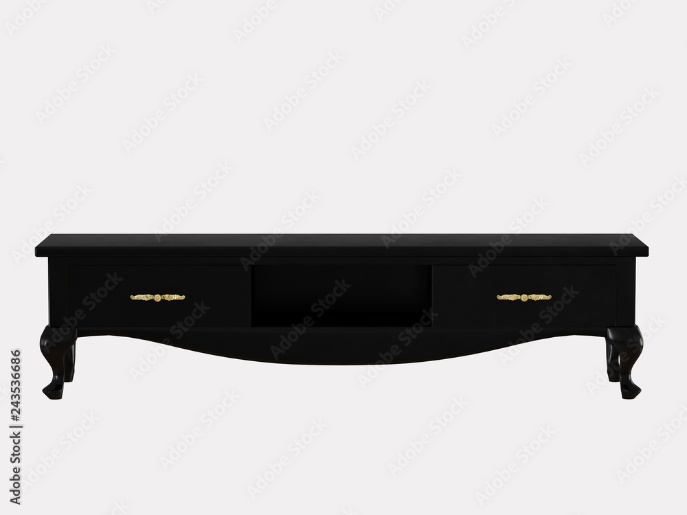 Poster black chest of drawers with boxes on a white background 3d rendering
