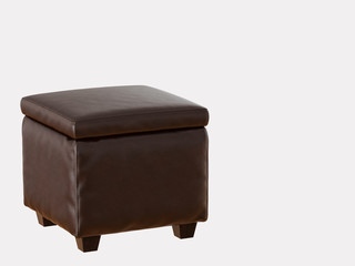 Brown leather ottoman on a white background 3d rendering