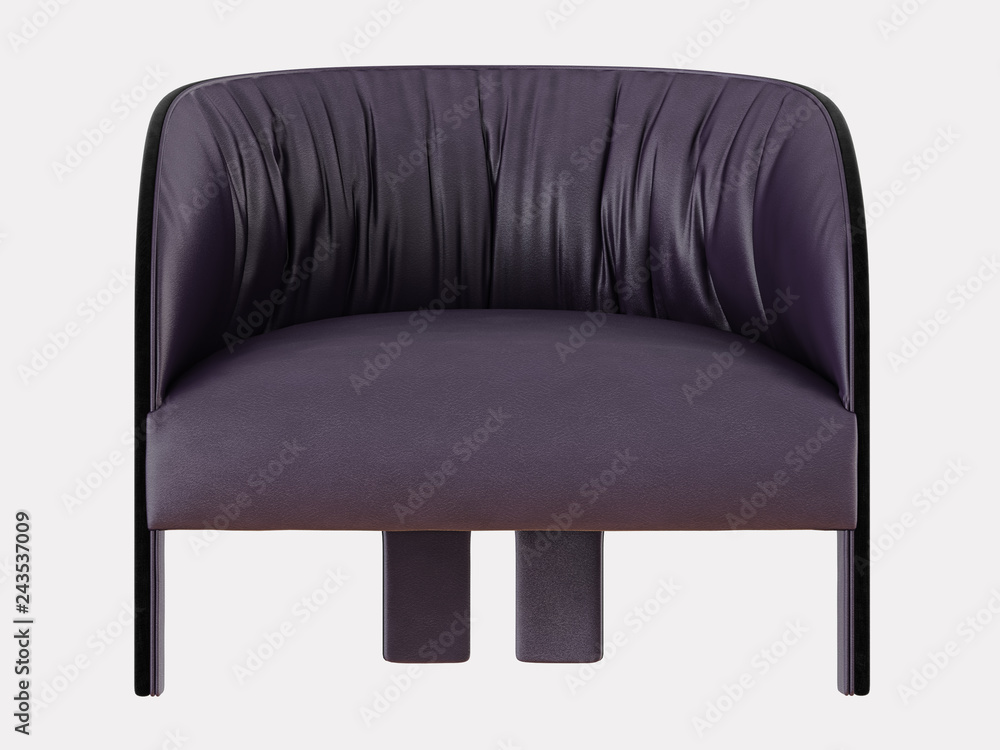 Poster purple armchair with folds front view on a white background 3d rendering