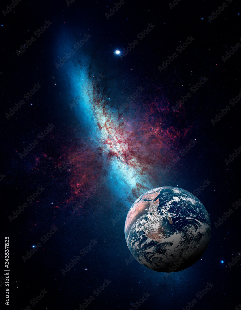 Wall mural planets of the solar system against the background of a galaxy in space. elements of this image furn