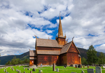 Fototapeta na wymiar Lom Stave Church Fossbergom Oppland Norway Scandanavia