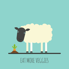 Flat sheep with sprout. Flat sheep icon. Eat more veggies. Vector illustration.