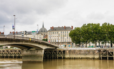 France, Pays de la Loire Region, Loire-Atlantique Department, Nantes city, buildings on the dock of La Fosse along the Loire river seen from the island of Nantes.