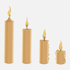 a set of burning wax candles, romantic nastraenie, decoration of