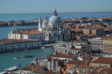 Aerial Views From The Bell Tower Campanille Of The Health Basilica Of Venice. Travel, Holidays, Architecture. March 27, 2015. Venice, Region Of Veneto, Italy.