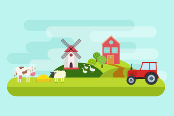 Fototapeta na wymiar Agriculture and Farming. Rural landscape. Vector illustration.