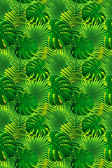 Fototapeta na wymiar tropical plants vector illustration. Tropic foliage poster. Jungle background. seamless texture. Verticalal frame with beautiful tropic leaves, plants. Summer, travelling, vacation design.