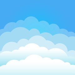 Sky and clouds. Cartoon cloudy background. Heaven scene with blue sky and white cloud. Isolated Vector illustration
