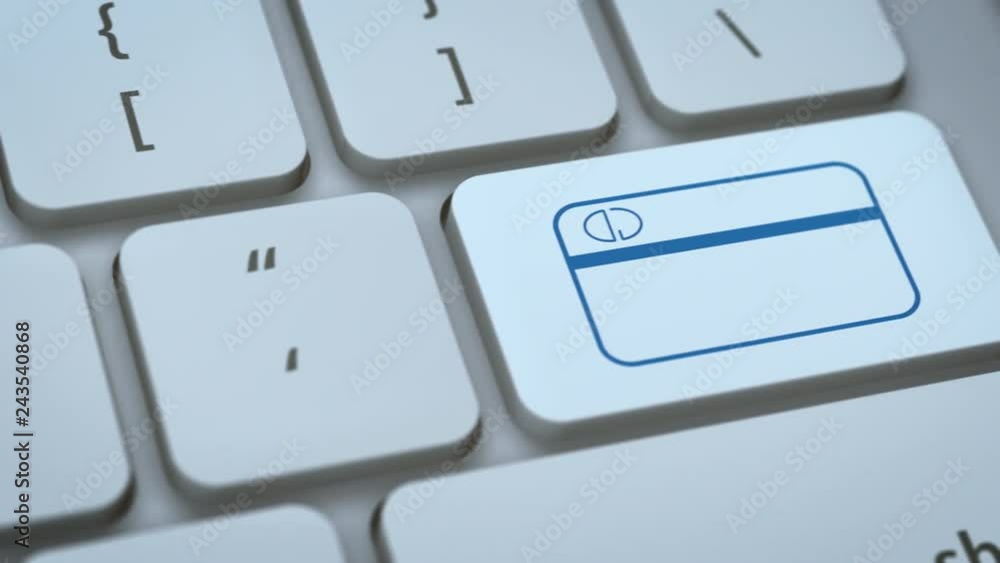Poster close up view of keyboard with a credit card growing on a key, concept of online shopping and ecomme