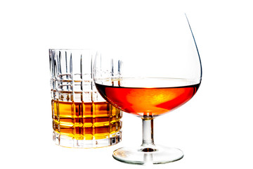 Brandy and Whiskey glasses isolated on a white background  