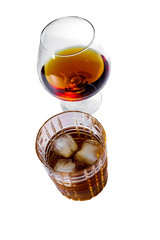 Brandy and Whiskey glasses isolated on a white background  