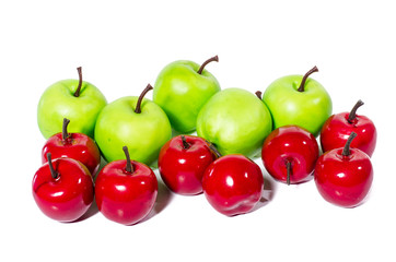 Artificial green apple on white background, clipping part closeup