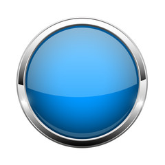 Blue glass button. Shiny round 3d web icon