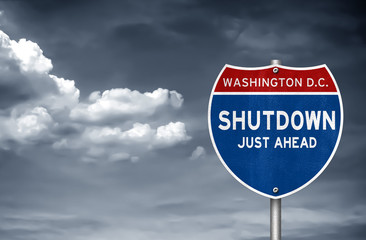 Government Shutdown in Washington - Interstate road sign concept