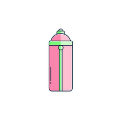 Sports fitness water bottle flat color line icon on isolated background. Healthy lifestyle accessory, equipment, tool in outline design. 