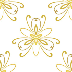 Floral golden ornament. Seamless abstract classic background with flowers. Pattern with repeating floral elements