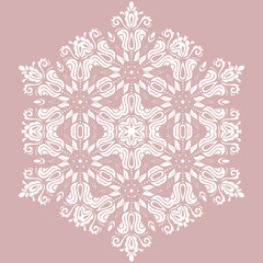 Oriental pattern with white arabesques and floral elements. Traditional classic ornament. Vintage pattern with arabesques