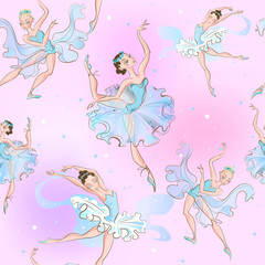 Ballerinas. Seamless pattern. Little princess. Vector illustration