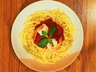Shrimp Spaghetti with tomato sauce
