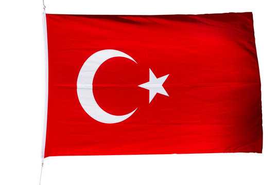 Waving Turkish flag isolated on white background