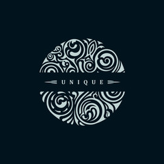 Round calligraphic emblem. Vector floral symbol for cafe