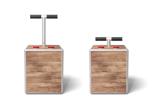 3d rendering of two wooden detonator boxes on white background.