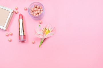 Obraz na płótnie Canvas Cosmetics for makeup on pink background