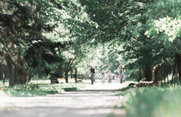 Fototapeta na wymiar road of the city Park on a summer day in the blur