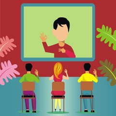 learn sign language with the deaf people on wide screen