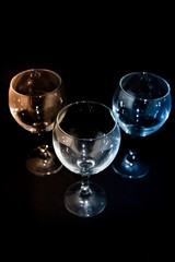 Empty wine glass on a black background