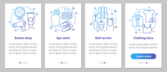 Fototapeta na wymiar Beauty services onboarding mobile app page screen with linear co