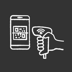 Payment QR with code scanner scanning phone screen chalk icon