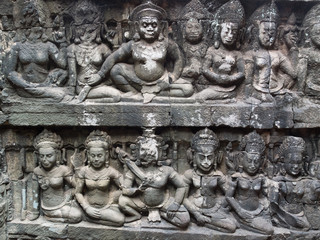 Fototapeta na wymiar Relief of the terrace of Leper King temple in Angkor, Cambodia.